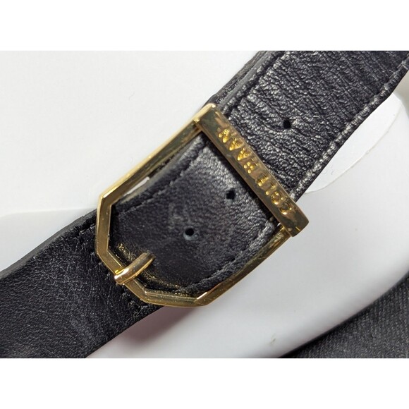 Cole Haan Crystal Strappy Leather Wedges Sandals Womens 8.5 Black Jute Heel Logo - Picture 3 of 15